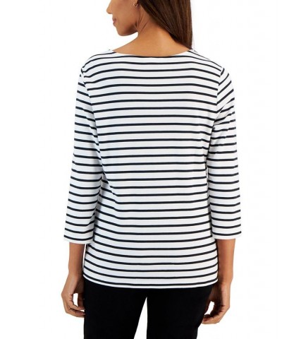 Women's Callie Asymmetrical-Stripe 3/4-Sleeve Top Bright White $10.59 Tops