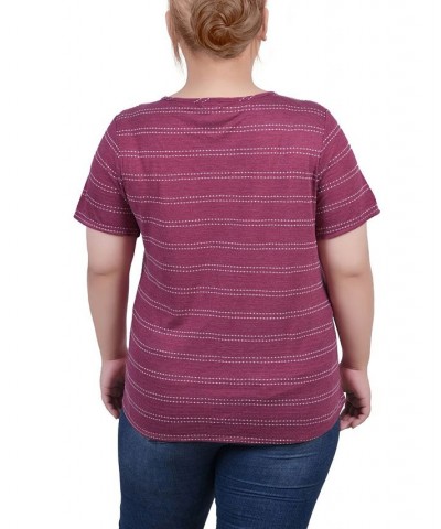 Plus Size Short Sleeve Tie Front Top Burgundy $14.90 Tops