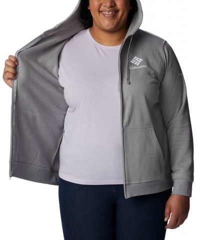 Plus Size Trek Graphic Full-Zipper Hoodie Gray $24.60 Sweatshirts