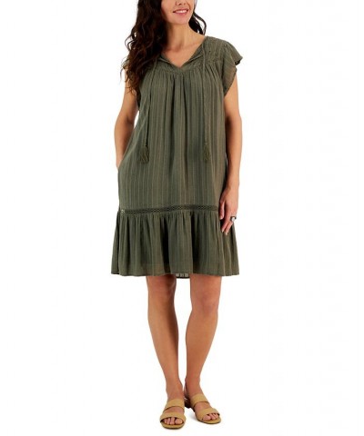 Women's Split-Neck Lace-Trim Flutter-Sleeve Dress Green $32.67 Dresses