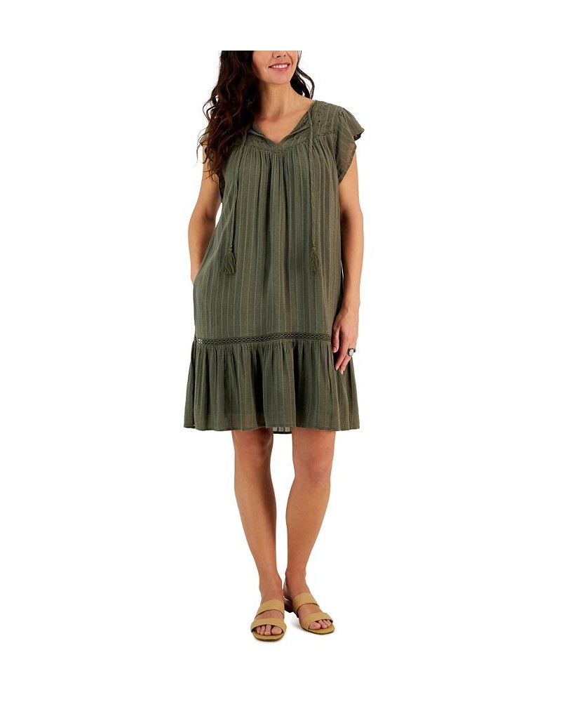 Women's Split-Neck Lace-Trim Flutter-Sleeve Dress Green $32.67 Dresses