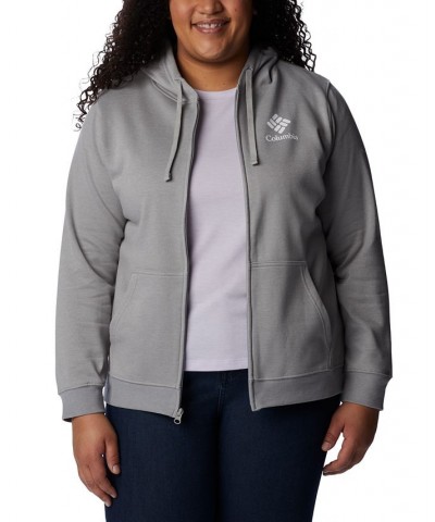 Plus Size Trek Graphic Full-Zipper Hoodie Gray $24.60 Sweatshirts