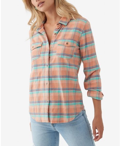 Juniors' Cotton Nash Flannel Shirt Peach $17.63 Tops