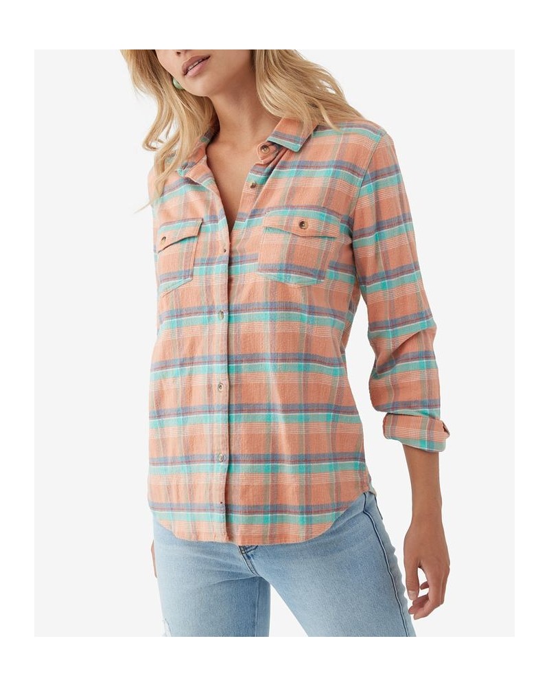 Juniors' Cotton Nash Flannel Shirt Peach $17.63 Tops