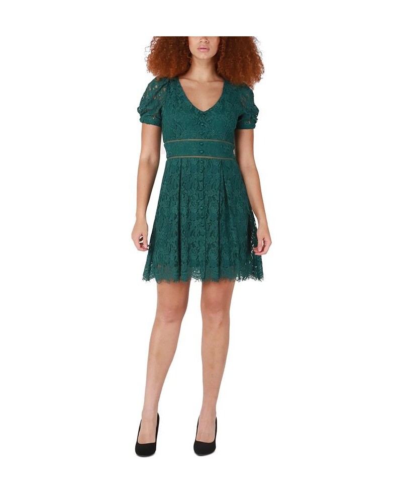 Women's V-Neck Lace Fit & Flare Dress Hunter Green $36.44 Dresses