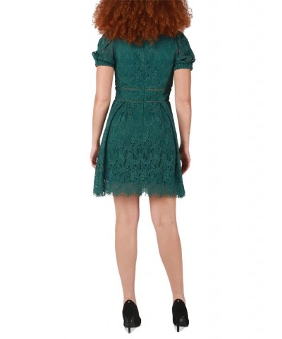 Women's V-Neck Lace Fit & Flare Dress Hunter Green $36.44 Dresses