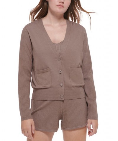 Women's Ribbed-Sleeve Button-Front Cardigan Hazelwood Heather $30.00 Sweaters