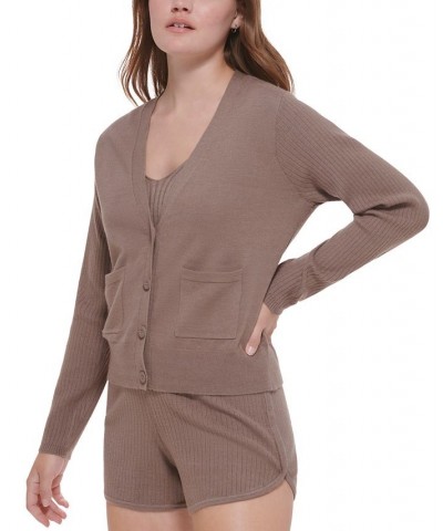 Women's Ribbed-Sleeve Button-Front Cardigan Hazelwood Heather $30.00 Sweaters