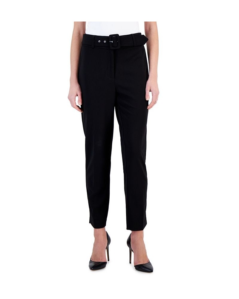 Women's Belted Slim-Leg Ankle Pants Black $33.91 Pants