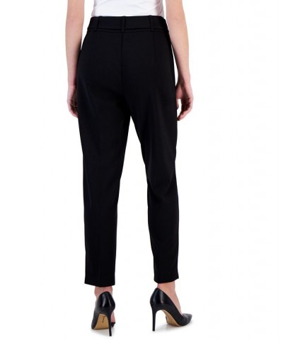 Women's Belted Slim-Leg Ankle Pants Black $33.91 Pants