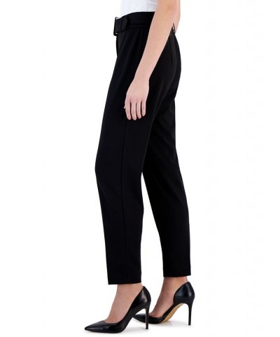 Women's Belted Slim-Leg Ankle Pants Black $33.91 Pants