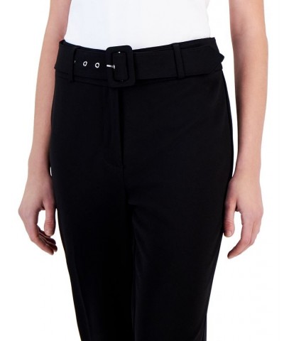 Women's Belted Slim-Leg Ankle Pants Black $33.91 Pants