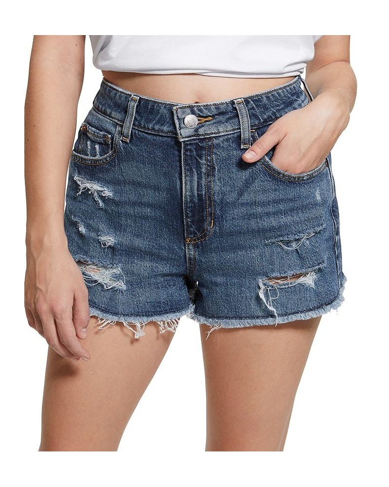 Women's Distressed High Rise Mom Denim Shorts Dreamscape Blue $40.94 Shorts