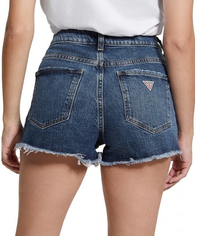 Women's Distressed High Rise Mom Denim Shorts Dreamscape Blue $40.94 Shorts