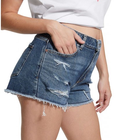 Women's Distressed High Rise Mom Denim Shorts Dreamscape Blue $40.94 Shorts