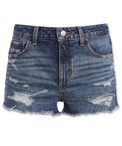 Women's Distressed High Rise Mom Denim Shorts Dreamscape Blue $40.94 Shorts