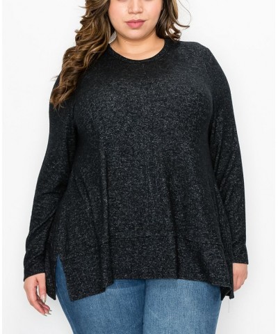 Plus Size Cozy Long Sleeve Pleat Button Back Top Charcoal $22.68 Tops