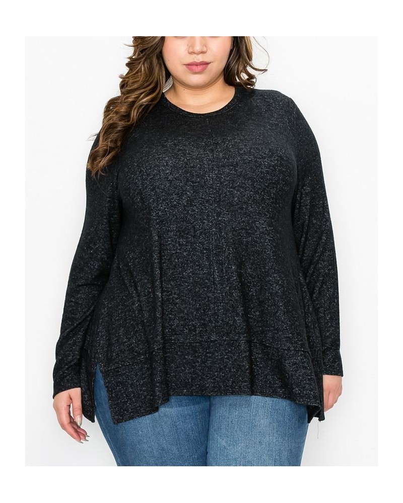 Plus Size Cozy Long Sleeve Pleat Button Back Top Charcoal $22.68 Tops