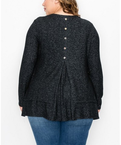 Plus Size Cozy Long Sleeve Pleat Button Back Top Charcoal $22.68 Tops