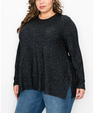 Plus Size Cozy Long Sleeve Pleat Button Back Top Charcoal $22.68 Tops