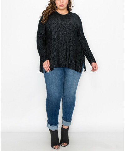 Plus Size Cozy Long Sleeve Pleat Button Back Top Charcoal $22.68 Tops