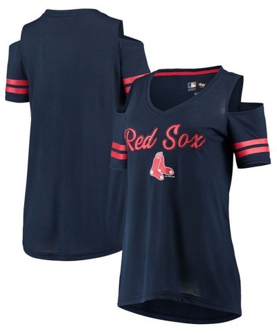 Women's Navy Boston Red Sox Extra Inning Cold Shoulder T-shirt Navy $27.49 Tops