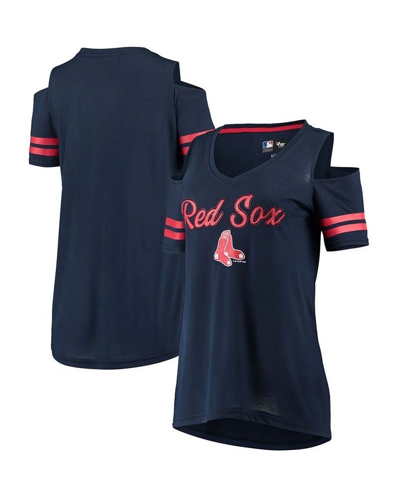 Women's Navy Boston Red Sox Extra Inning Cold Shoulder T-shirt Navy $27.49 Tops