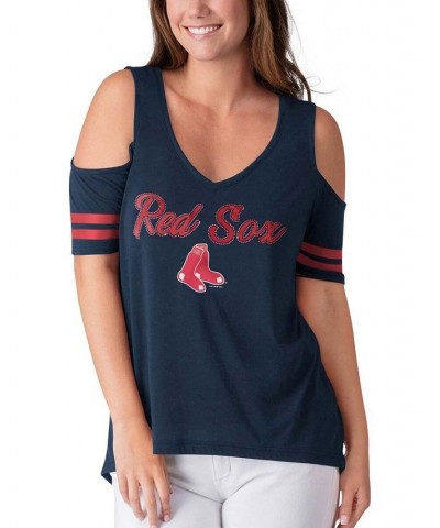 Women's Navy Boston Red Sox Extra Inning Cold Shoulder T-shirt Navy $27.49 Tops