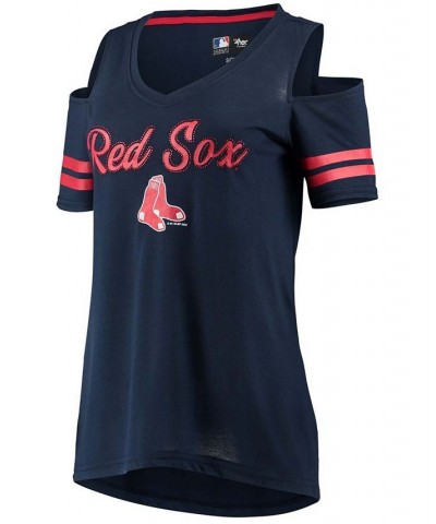 Women's Navy Boston Red Sox Extra Inning Cold Shoulder T-shirt Navy $27.49 Tops