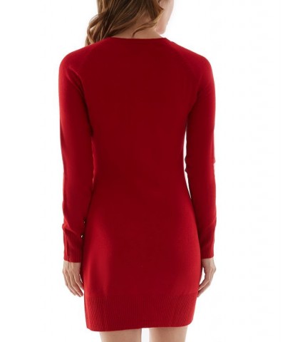 Juniors' Grommet Lace-Up Bodycon Sweater Dress Red $20.05 Dresses