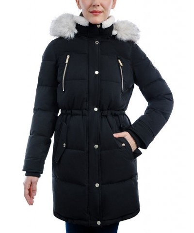 Women's Fleece-Collar Faux-Fur-Trim Hooded Puffer Coat Black $98.40 Coats