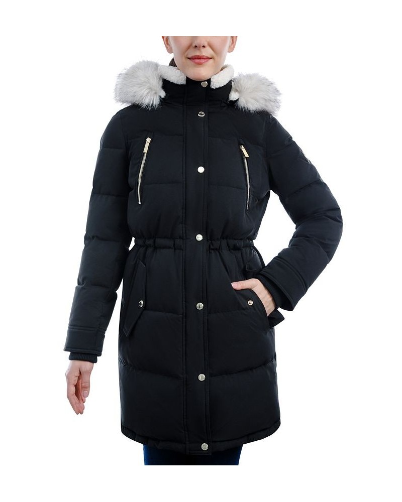 Women's Fleece-Collar Faux-Fur-Trim Hooded Puffer Coat Black $98.40 Coats