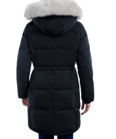 Women's Fleece-Collar Faux-Fur-Trim Hooded Puffer Coat Black $98.40 Coats