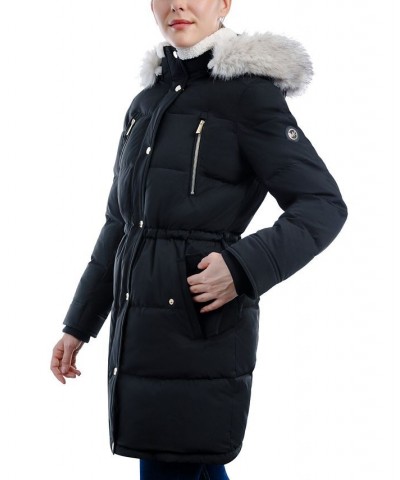 Women's Fleece-Collar Faux-Fur-Trim Hooded Puffer Coat Black $98.40 Coats