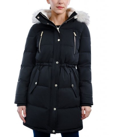 Women's Fleece-Collar Faux-Fur-Trim Hooded Puffer Coat Black $98.40 Coats