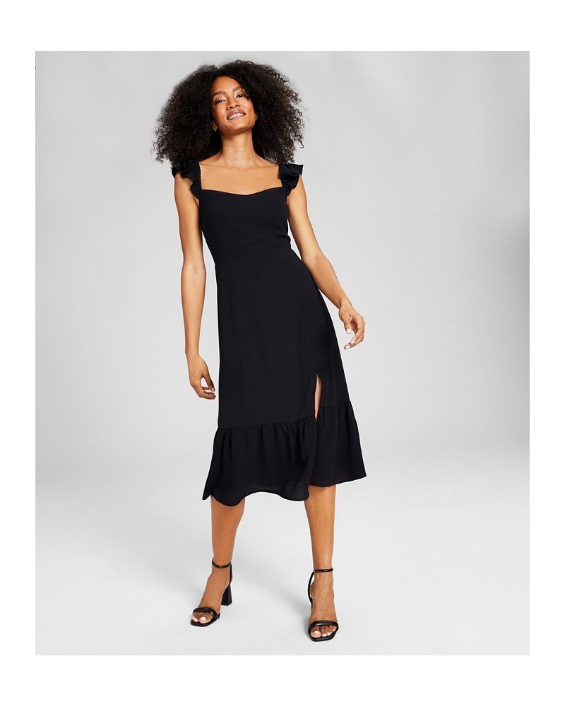 Women's Ruffled Side Front Slit Midi Dress Black $21.33 Dresses