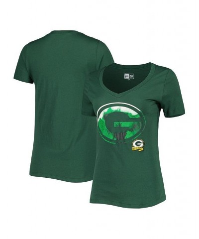 Women's Green Green Bay Packers Ink Dye Sideline V-Neck T-Shirt Green $18.50 Tops
