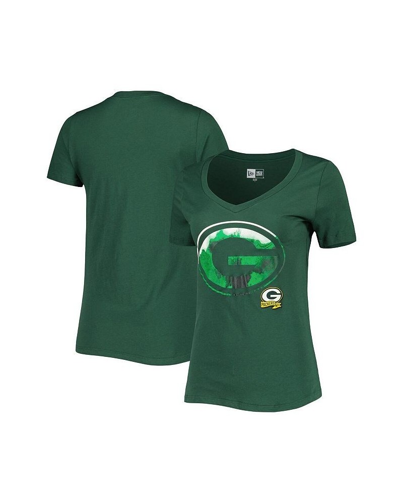 Women's Green Green Bay Packers Ink Dye Sideline V-Neck T-Shirt Green $18.50 Tops