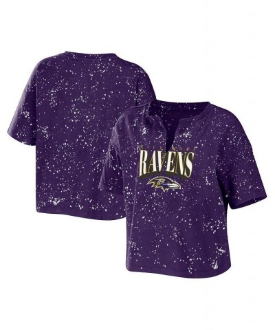 Women's Purple Baltimore Ravens Bleach Wash Splatter Notch Neck T-shirt Purple $29.14 Tops