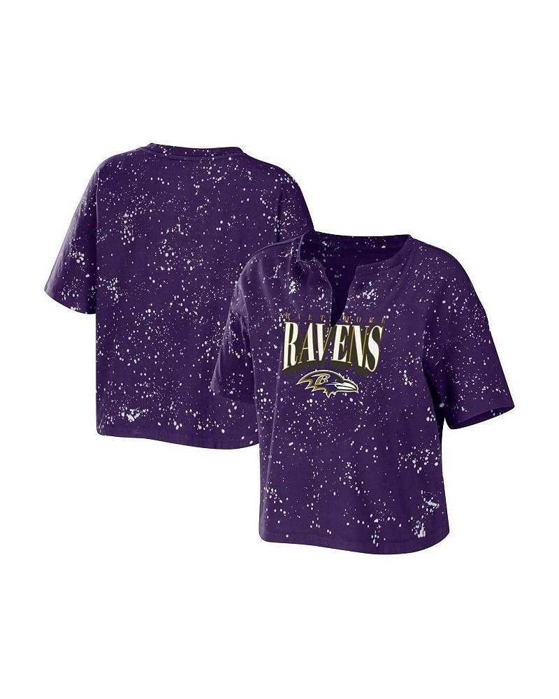 Women's Purple Baltimore Ravens Bleach Wash Splatter Notch Neck T-shirt Purple $29.14 Tops