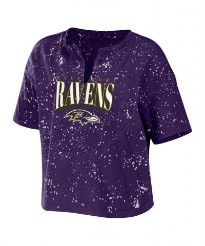 Women's Purple Baltimore Ravens Bleach Wash Splatter Notch Neck T-shirt Purple $29.14 Tops