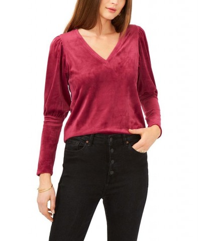 Women's Long Sleeve V-Neck Top Red $34.76 Tops