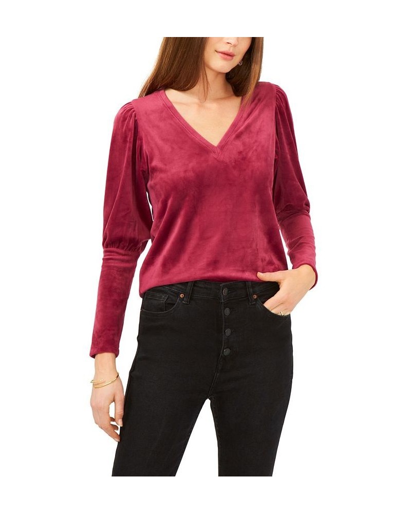 Women's Long Sleeve V-Neck Top Red $34.76 Tops