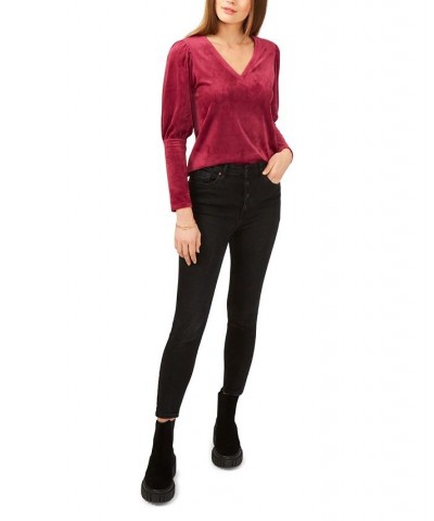 Women's Long Sleeve V-Neck Top Red $34.76 Tops