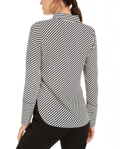 Printed Slit-Cuff Blouse Anne Black/Anne White $41.58 Tops