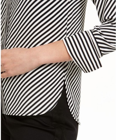 Printed Slit-Cuff Blouse Anne Black/Anne White $41.58 Tops