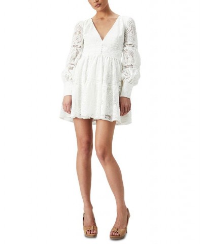 Women's Venice-Lace Long-Sleeve Mini Dress White $75.18 Dresses