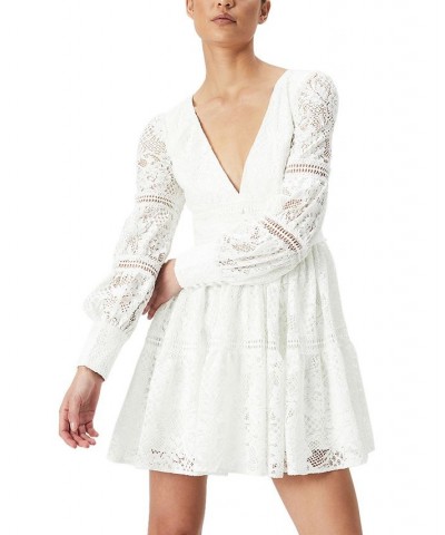 Women's Venice-Lace Long-Sleeve Mini Dress White $75.18 Dresses