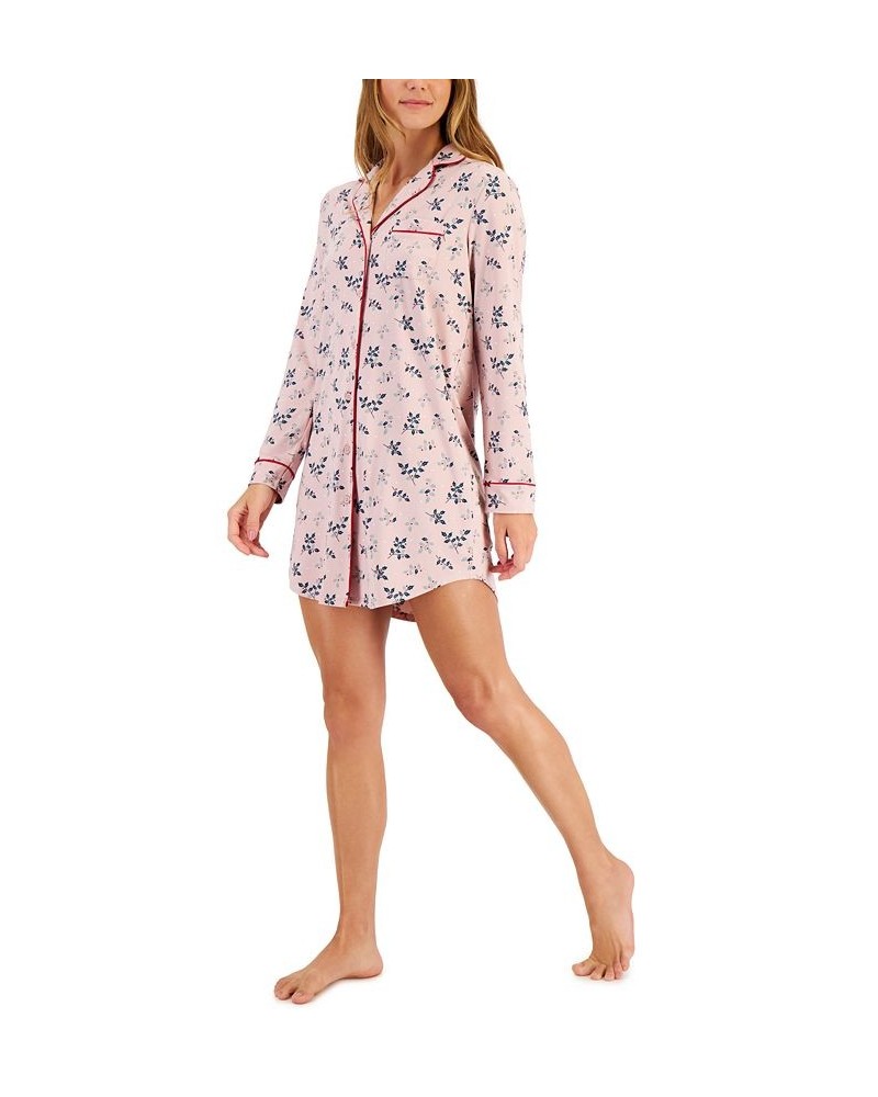 Sueded Super Soft Knit Sleepshirt Nightgown Chalky Rose Holiday Branch $11.59 Sleepwear