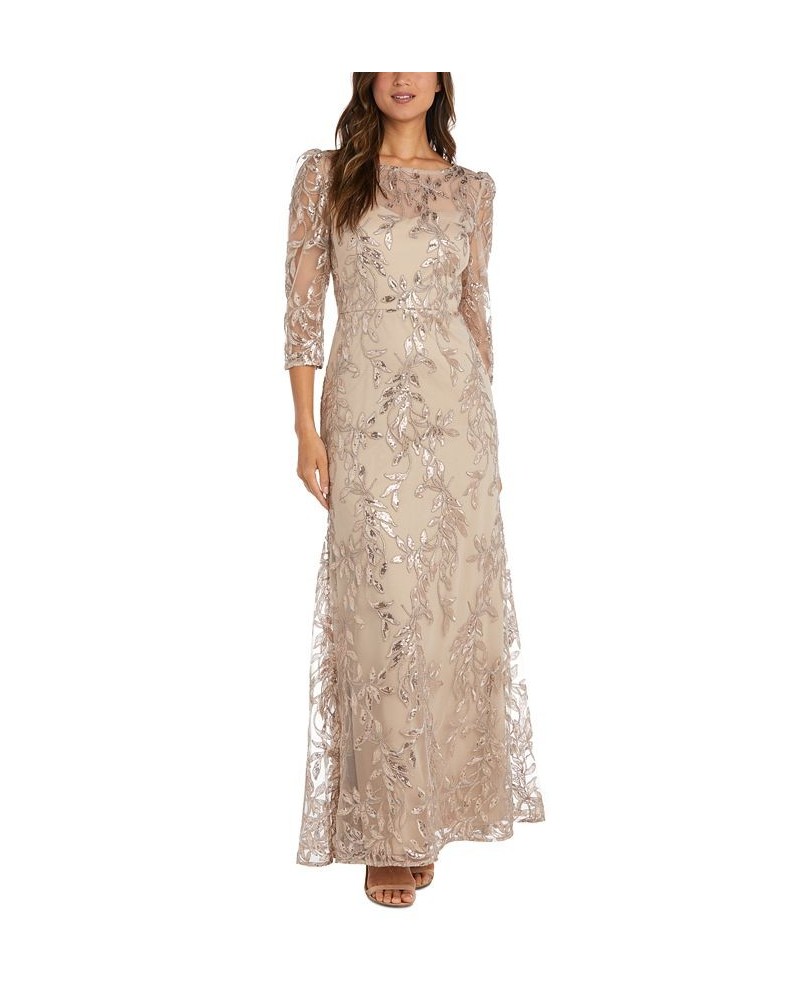 Women's Boat-Neck Illusion Lace Dress Tan/Beige $67.66 Dresses